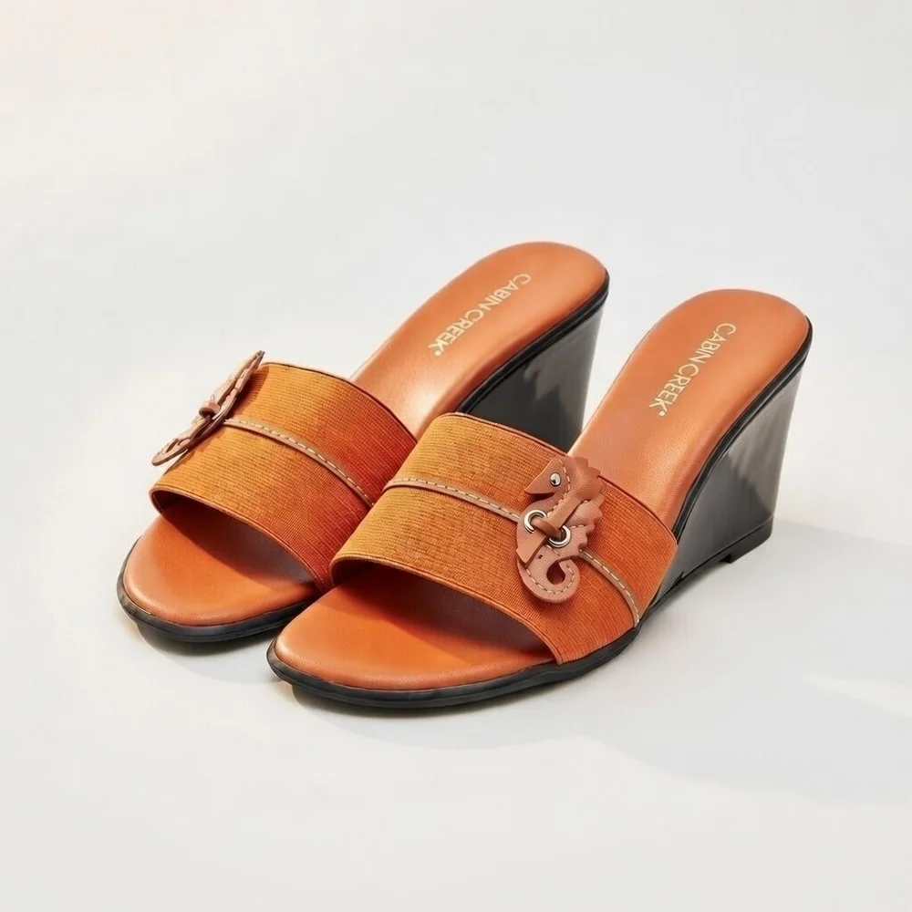 Cabin Creek Paloma Orange Wedge Slides Size 8.5